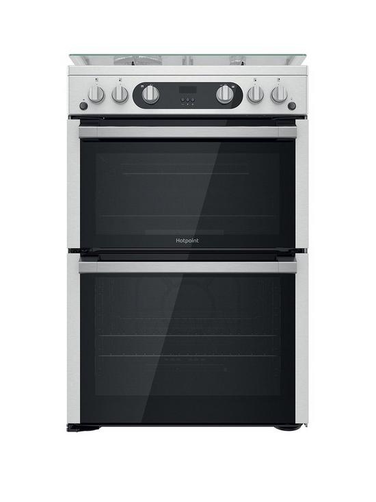 front image of hotpoint-hdm67g0c2cx-60cm-widenbspfreestanding-double-oven-gas-cooker