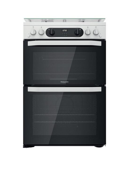 front image of hotpoint-hdm67g0ccw-60cm-widenbspfreestanding-double-oven-gas-cooker