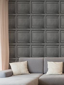Product photograph of Fresco Wood Panel Dark Grey Wallpaper from very.co.uk