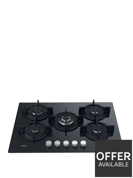 front image of hotpoint-hgs72sbk-73cm-wide-built-in-gas-on-glass-hob-black
