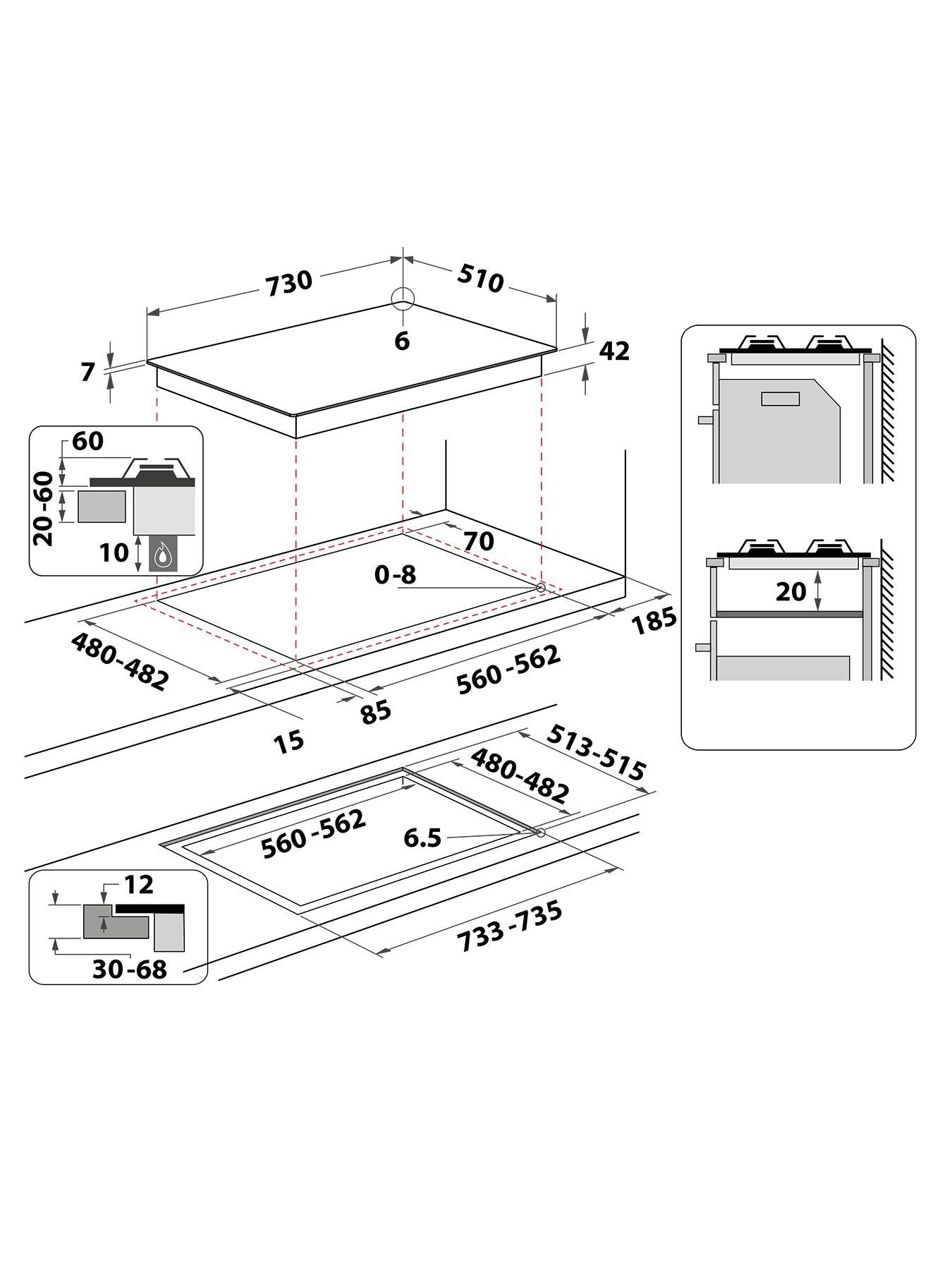 Image 6 of 6 of Hotpoint HGS72SBK 73cm Wide Built-in Gas on Glass Hob - Black