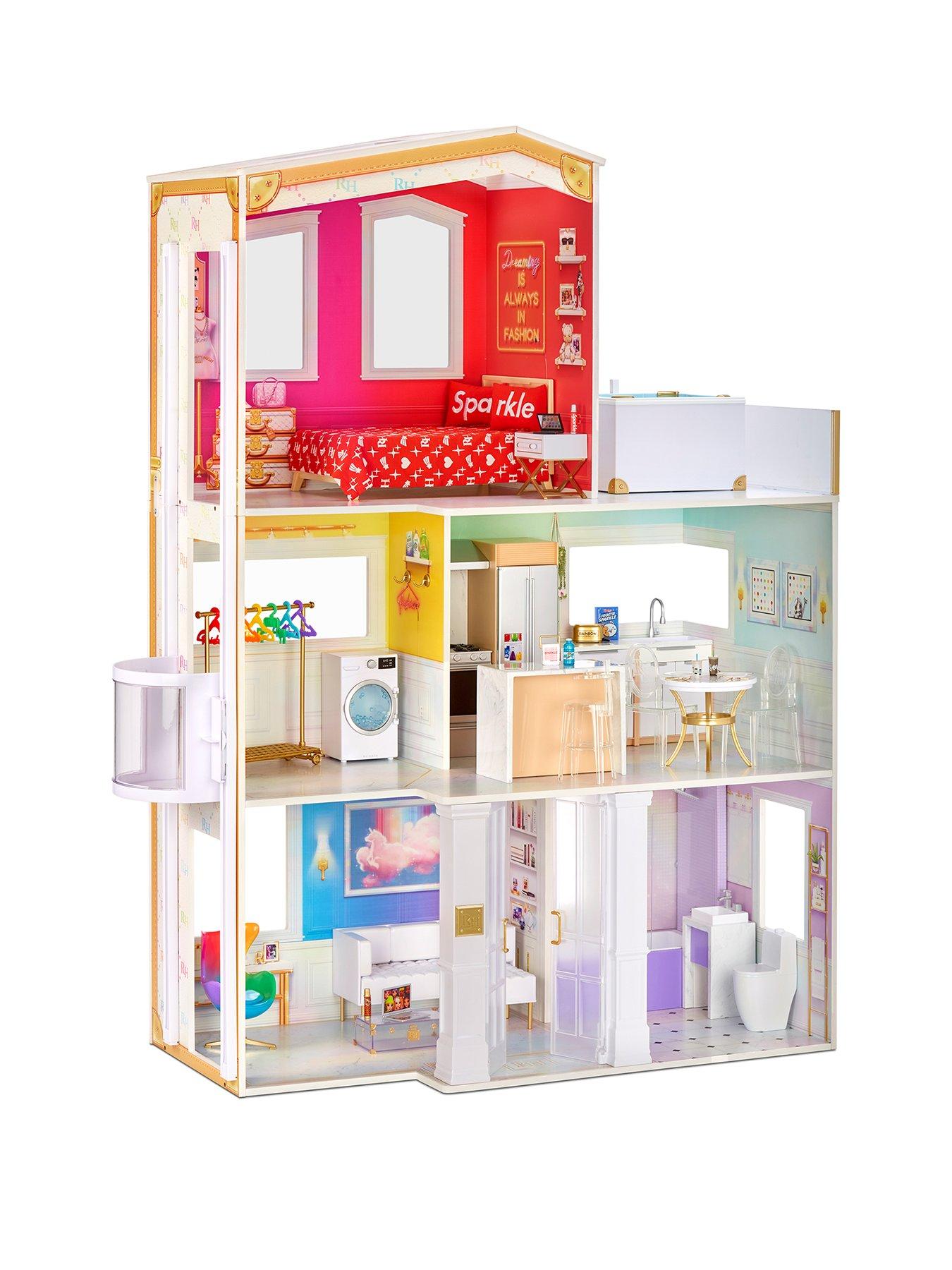 High 3-Story Wood Doll House Playset with 50 very.co. uk