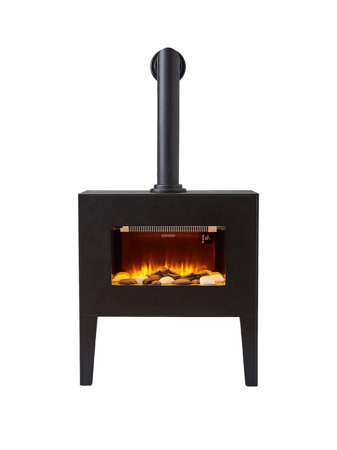 Product photograph of Black Decker Portable Stove - Black Wooden Cabinet With Chimney from very.co.uk