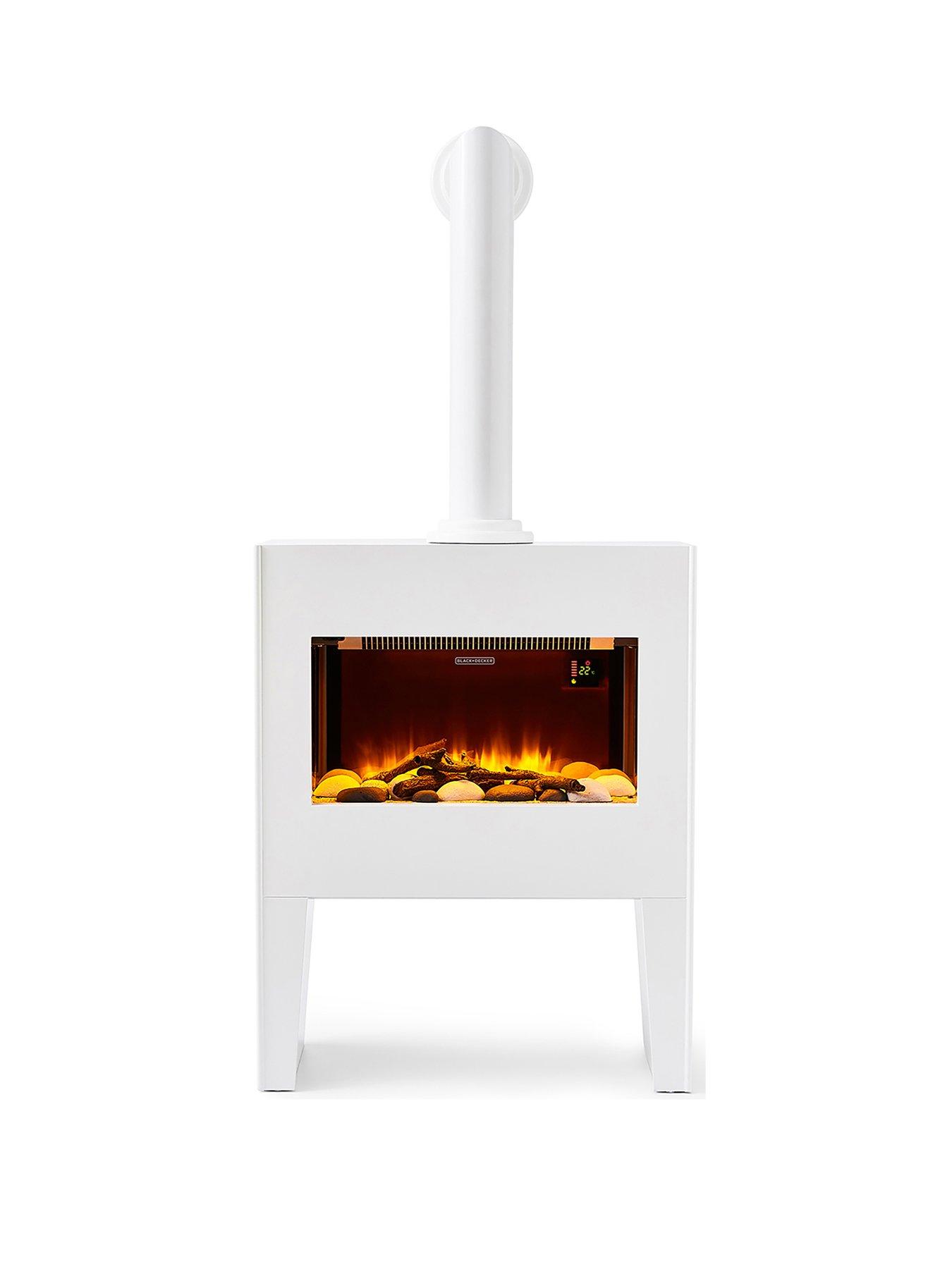 Product photograph of Black Decker Portable Stove - White Wooden Cabinet With Chimney from very.co.uk