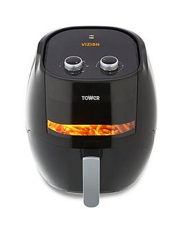 Product photograph of Tower T17071 Vortx Vizion Manual Air Fryer With Rapid Air Circulation 7l 1800w Black from very.co.uk