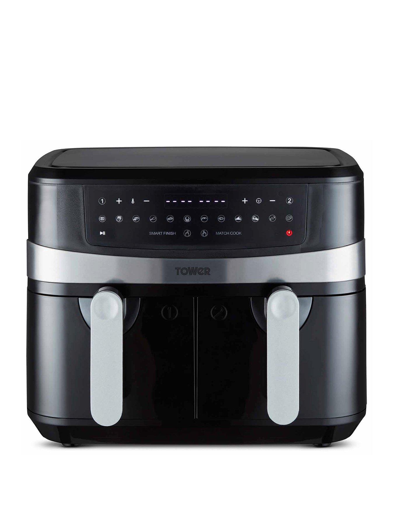 Product photograph of Tower Vortx 9l Dual Basket Air Fryer Black 2600w T17088 from very.co.uk