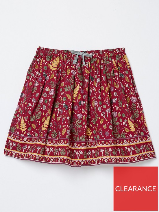 front image of fatface-girls-woodland-print-skirt-berry