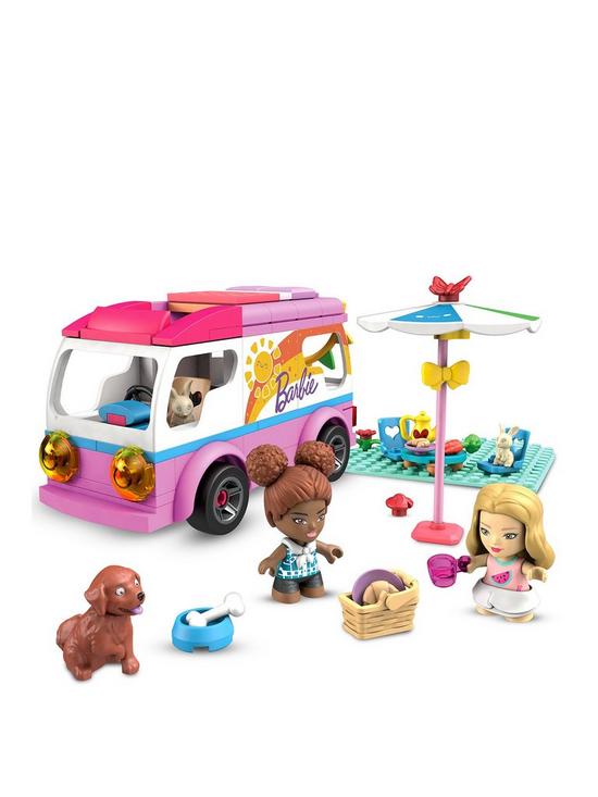 front image of mega-construx-barbie-adventure-dreamcamper-construction-playset-with-over-123-pieces