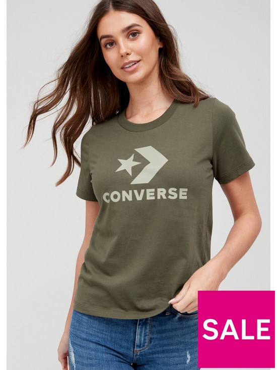 front image of converse-boosted-star-chevron-logo-t-shirt-khaki