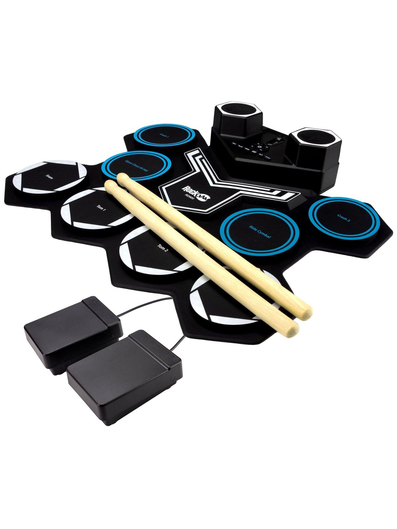 RockJam Rechargeable Bluetooth Roll Up Drum Kit with Inbuilt Speakers &  Drumsticks