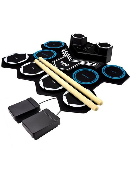 stillFront image of rockjam-rechargeable-bluetooth-roll-up-drum-kit-with-inbuilt-speakers-amp-drumsticks