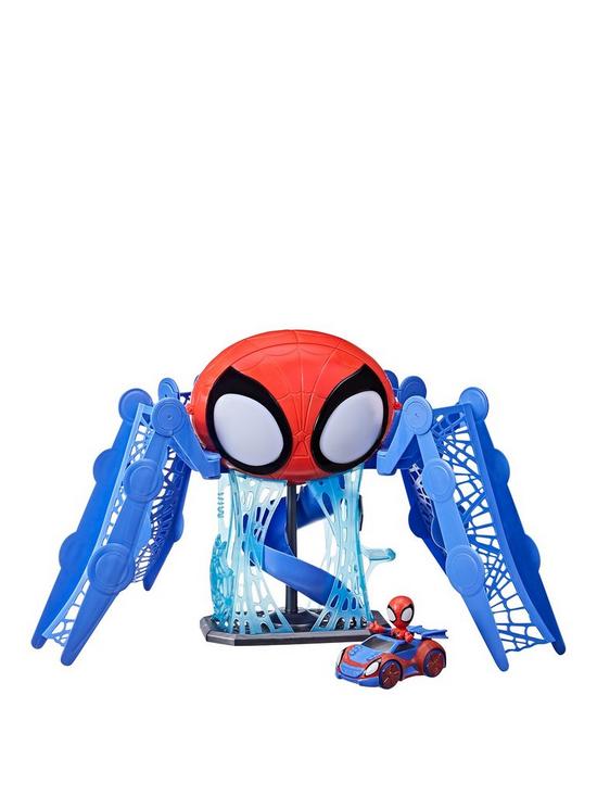 front image of spiderman-marvel-spidey-and-his-amazing-friends-web-quarters-playset-with-lights-sounds-spidey-and-vehicle-for-children-aged-3-and-up