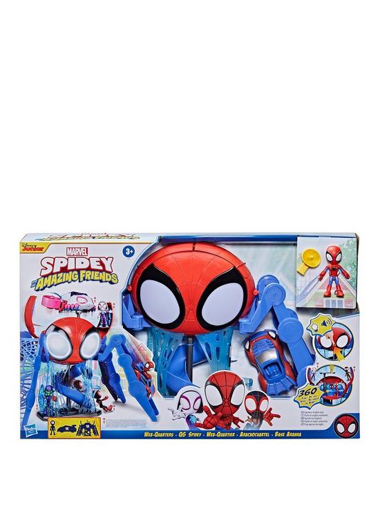 stillFront image of spiderman-marvel-spidey-and-his-amazing-friends-web-quarters-playset-with-lights-sounds-spidey-and-vehicle-for-children-aged-3-and-up