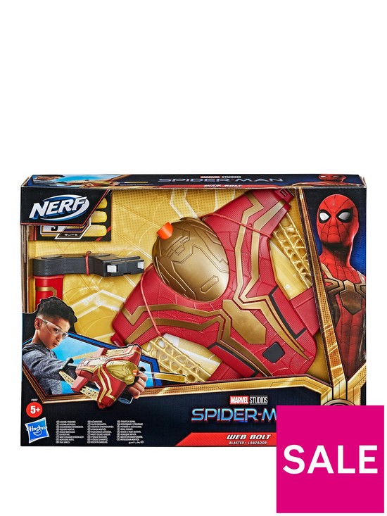 stillFront image of spiderman-marvel-spider-man-web-bolt-nerf-blaster-toy-for-children-film-inspired-design-includes-3-elite-nerf-darts-ages-5-and-up