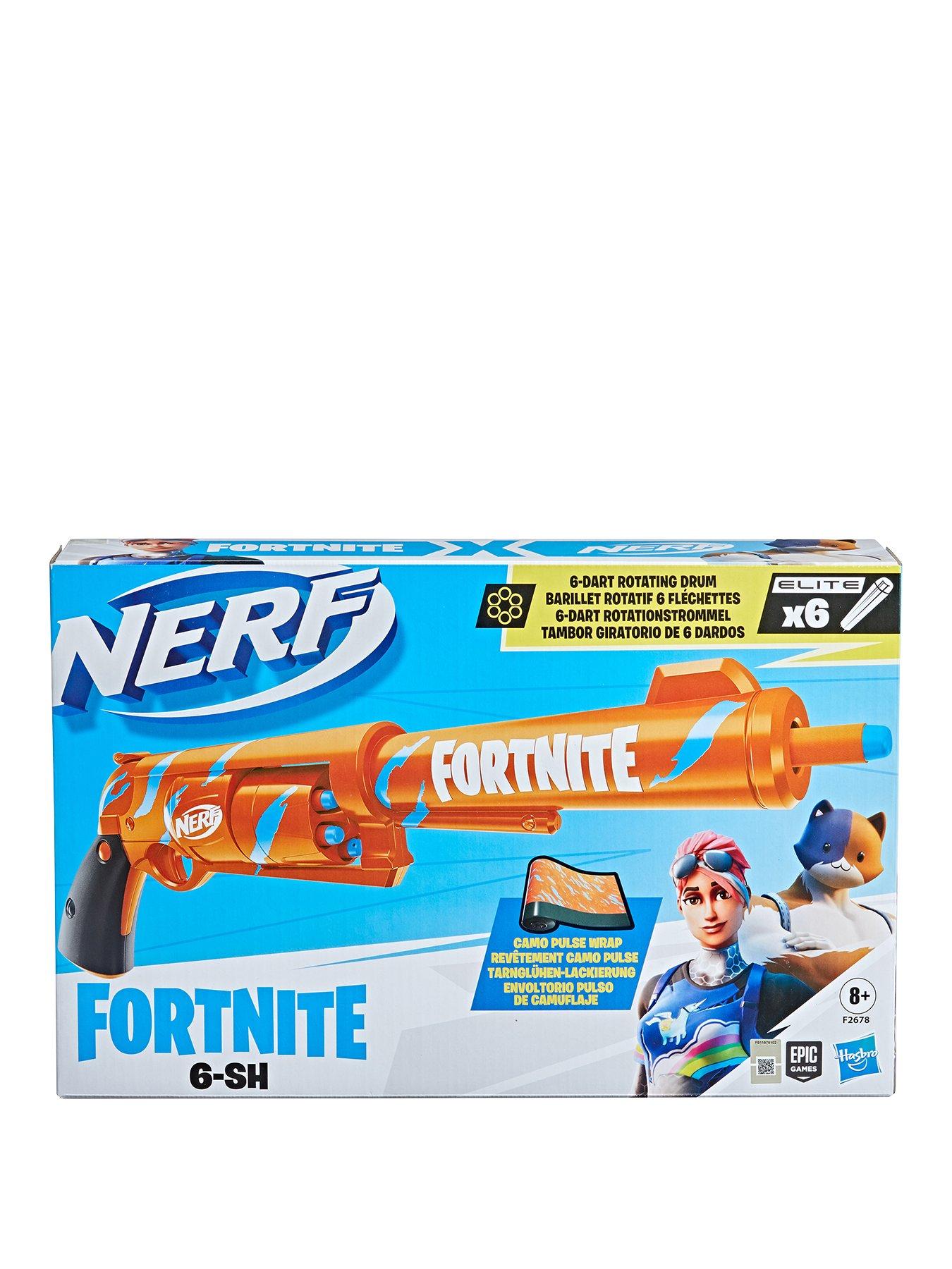 Nerf Fortnite 6SH Dart Blaster Camo Pulse Wrap, Hammer Action Priming, 6Dart Drum, 6 Nerf