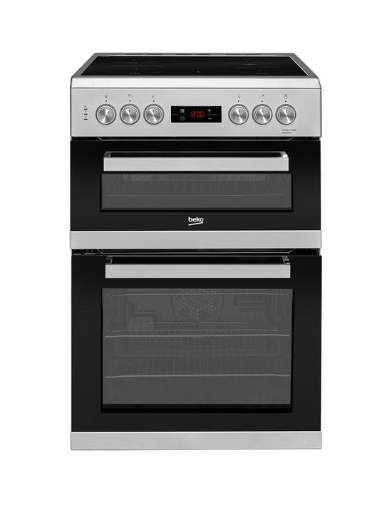 front image of beko-kdc653s-60cm-double-oven-electric-cooker-silver