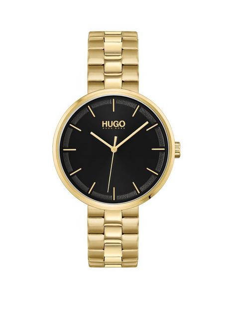 hugo-black-dial-gold-tone-bracelet-watch