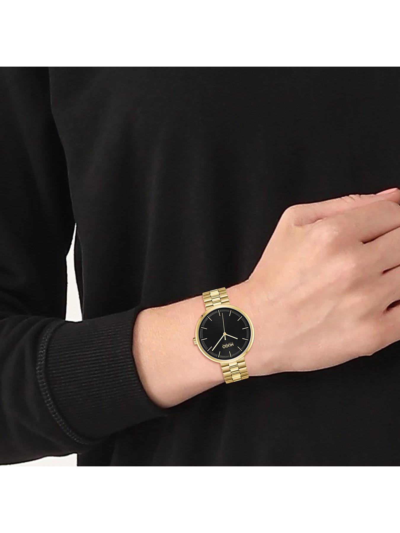  Black Dial Gold Tone Bracelet Watch