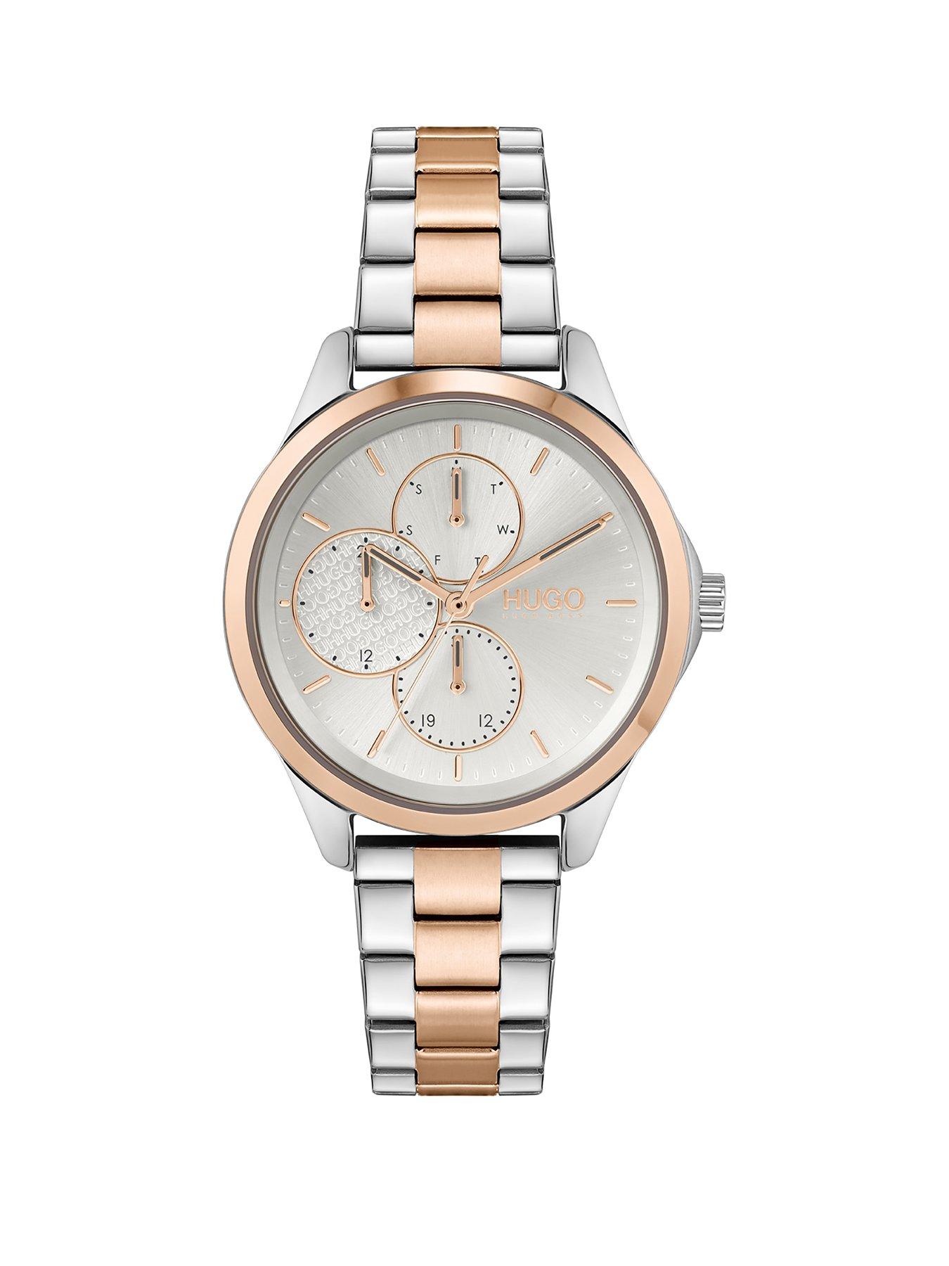 Jewellery & watches Hugo Silver Chronograph Dial Stainless Steel Rose Tone Bracelet Watch