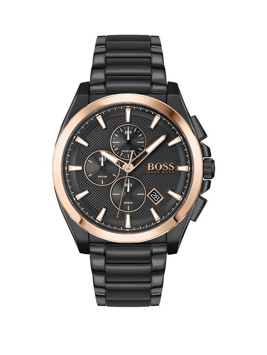 front image of boss-grandmaster-sport-lux-black-chronograph-dial-black-ip-bracelet-watch