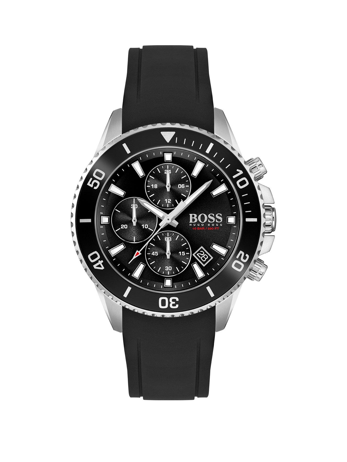 Jewellery & watches Boss Admiral Black Chronograph Dial Black Silicone Strap Watch