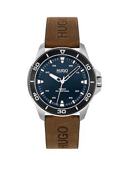 hugo-blue-dial-brown-tan-strap-watch