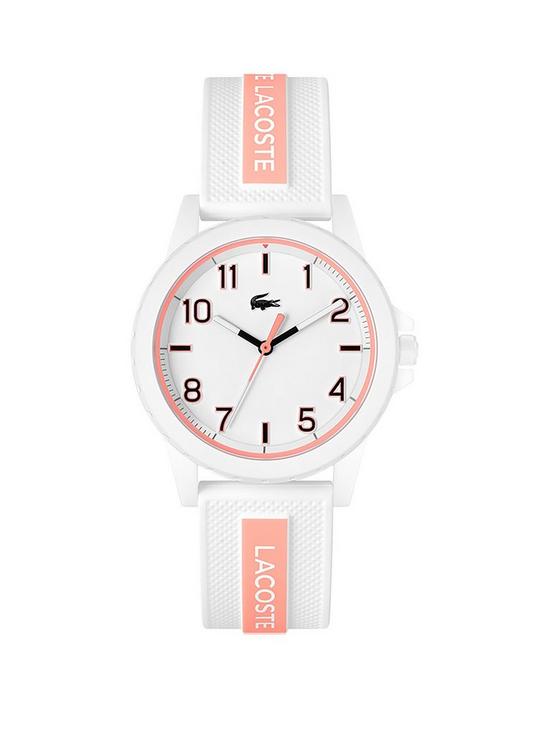 front image of lacoste-white-dial-pink-amp-white-kidsteen-watch