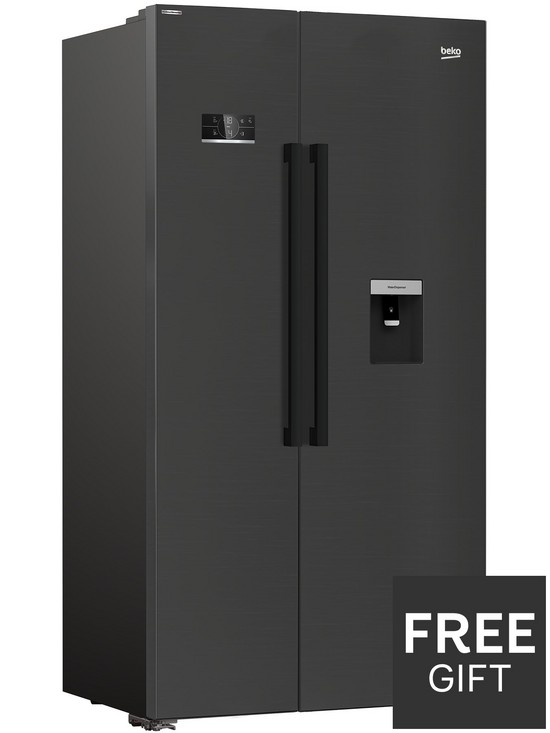 stillFront image of beko-asd2341vb-harvestfresh-american-style-fridge-freezer-with-water-dispenser-ndash-black