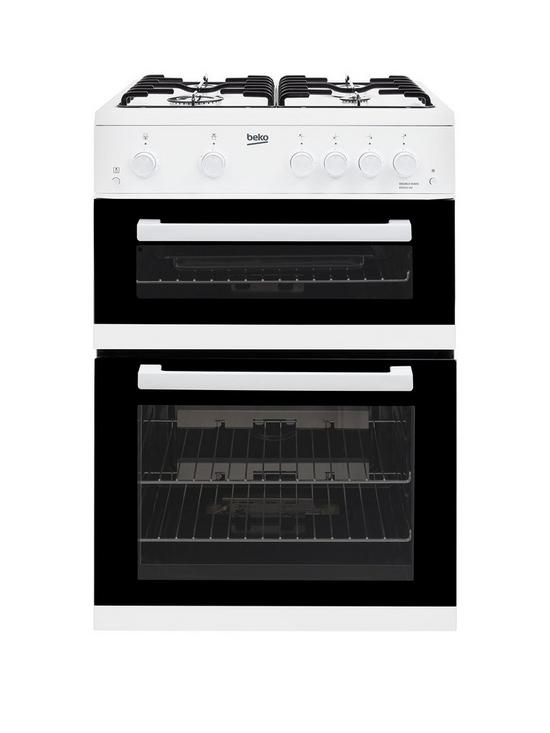 front image of beko-kdg611w-60cm-widenbspdouble-oven-gas-cooker-with-gas-grill-white