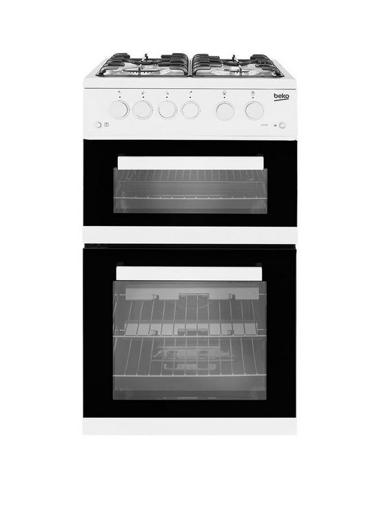 front image of beko-kdg582w-twin-cavity-gas-cooker-white