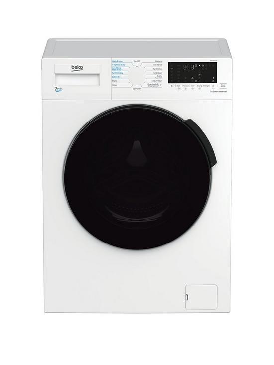 front image of beko-wdl742431wnbsp7kg-wash-4kg-dry-1200-spin-washer-dryer-white