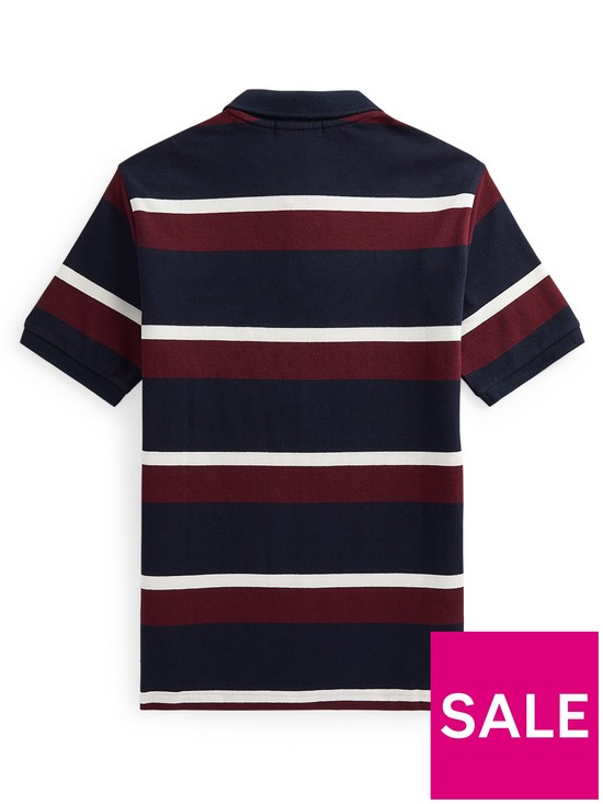 back image of ralph-lauren-boys-short-sleeve-stripe-polo-shirt-navy-multi