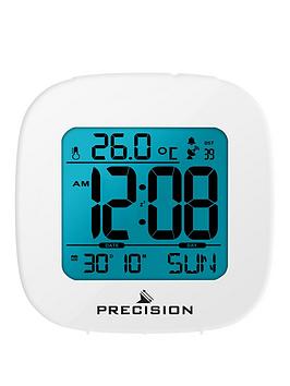 Product photograph of Precision Radio Controlled Lcd White Alarm Clock from very.co.uk