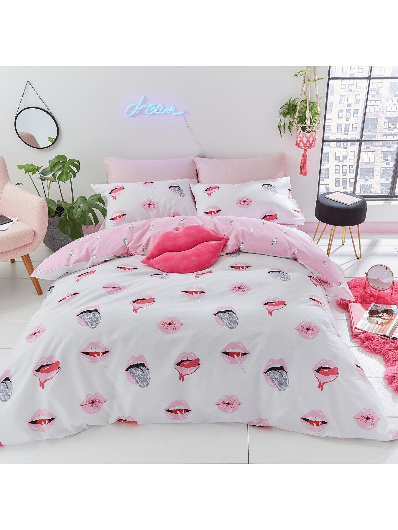 Product photograph of Sassy B Service Reversible Duvet Cover Set In Pink And White from very.co.uk