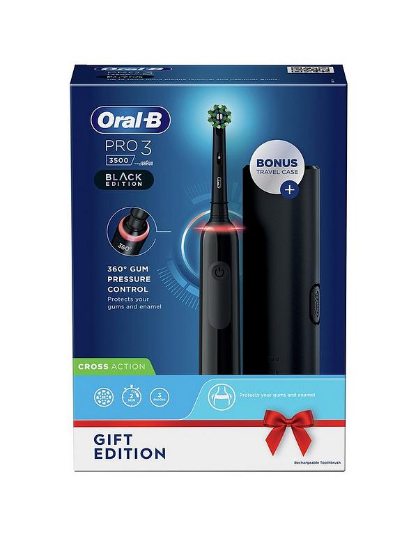 Image 2 of 5 of Oral-B Pro 3 - 3500 Cross Action - Black Electric Toothbrush Designed By Braun + Bonus Travel Case