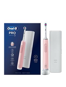 Oral-B Pro 3 - 3500 3Dwhite - Pink Electric Toothbrush Designed By Braun + Bonus Travel Case