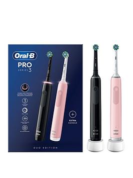 Oral-B Pro 3 - 3900 Cross Action - Black  Pink Electric Toothbrushes Designed By Braun