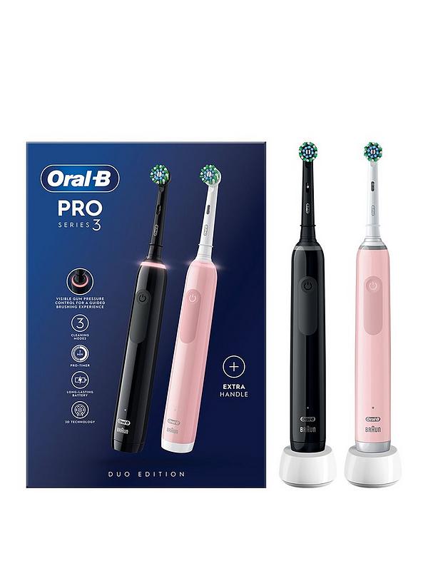 Image 1 of 5 of Oral-B Pro 3 - 3900 Cross Action - Black &amp; Pink Electric Toothbrushes Designed By Braun