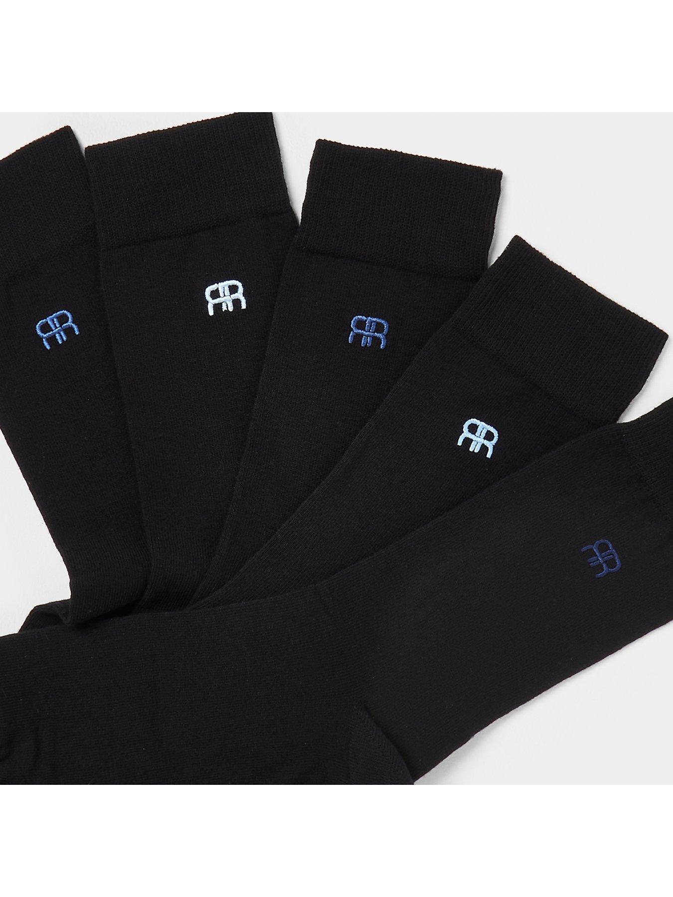 River Island 5 Pack Embroidered Ankle Socks Black very.co.uk