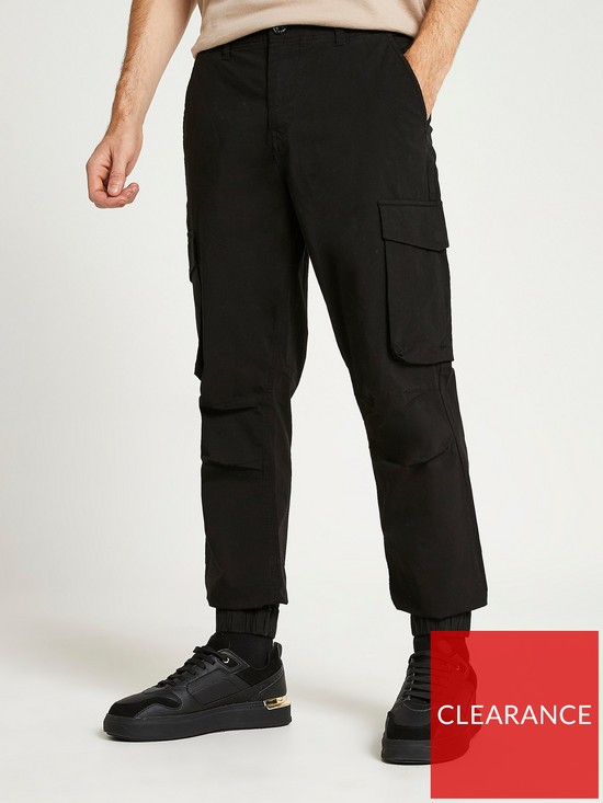 River Island Washed Slim Fit Cargo Trousers - Black | very.co.uk