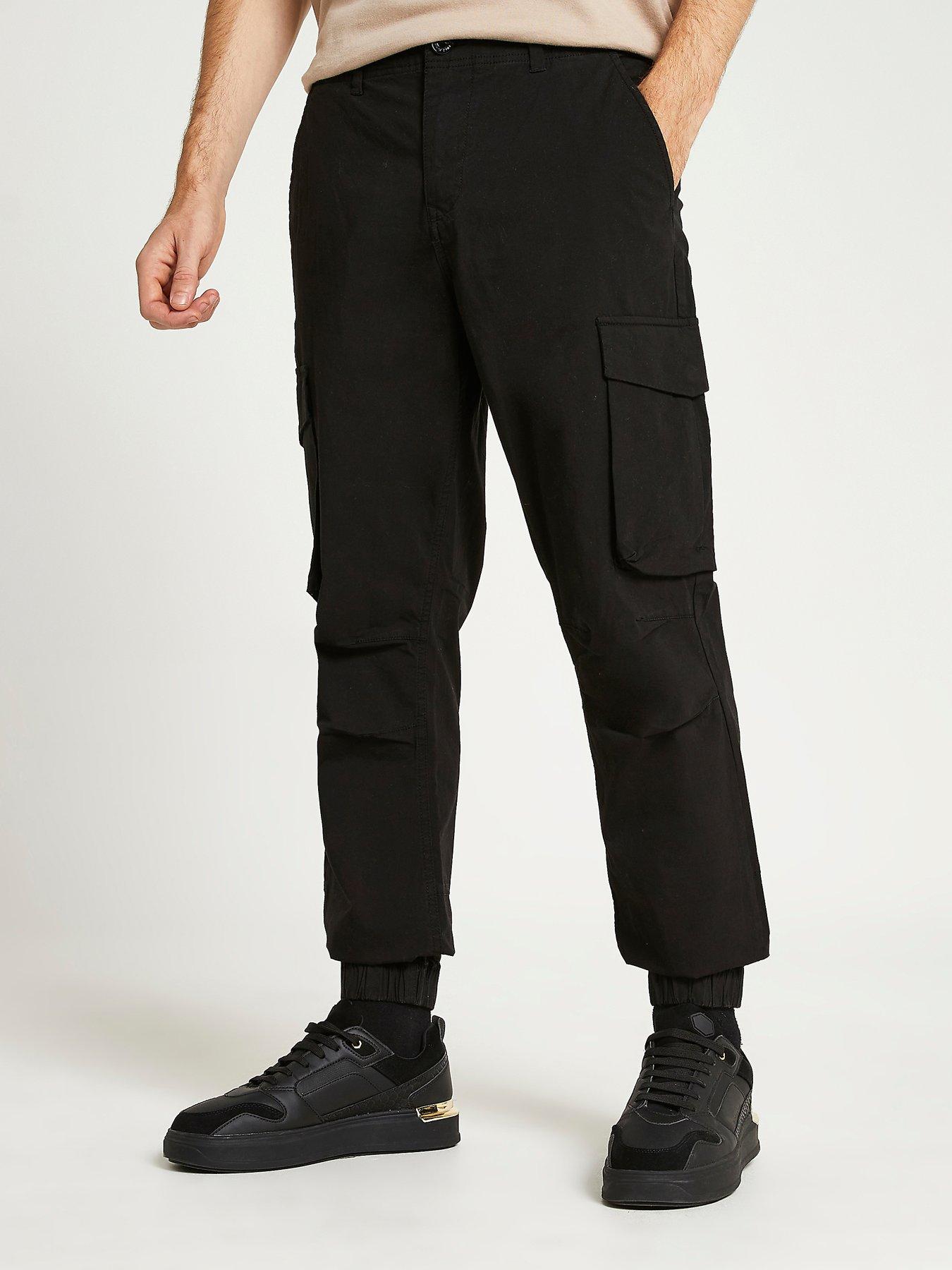 River Island Washed Slim Fit Cargo Trousers Black very.co.uk