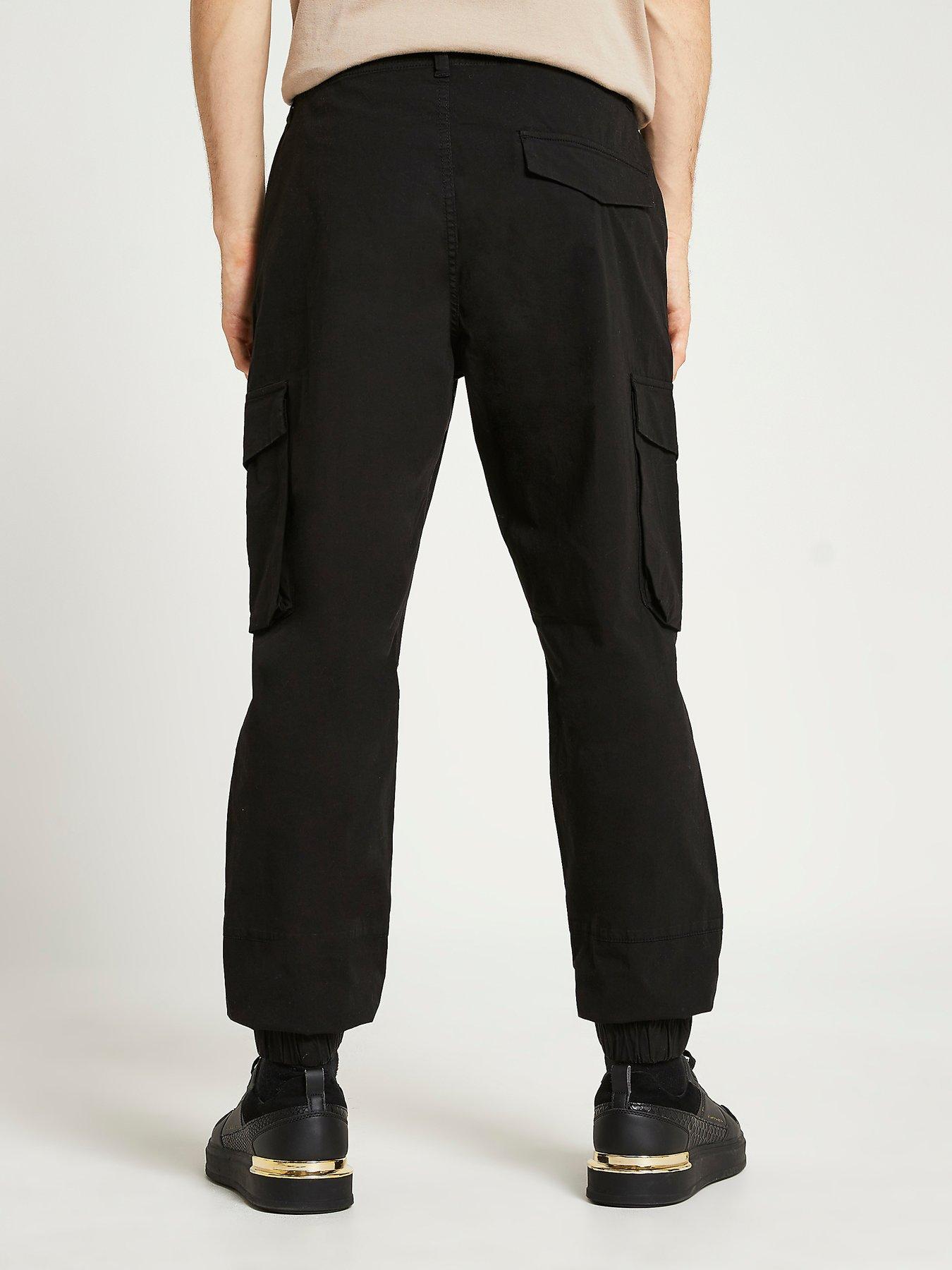 River Island Washed Slim Fit Cargo Trousers Black very.co.uk