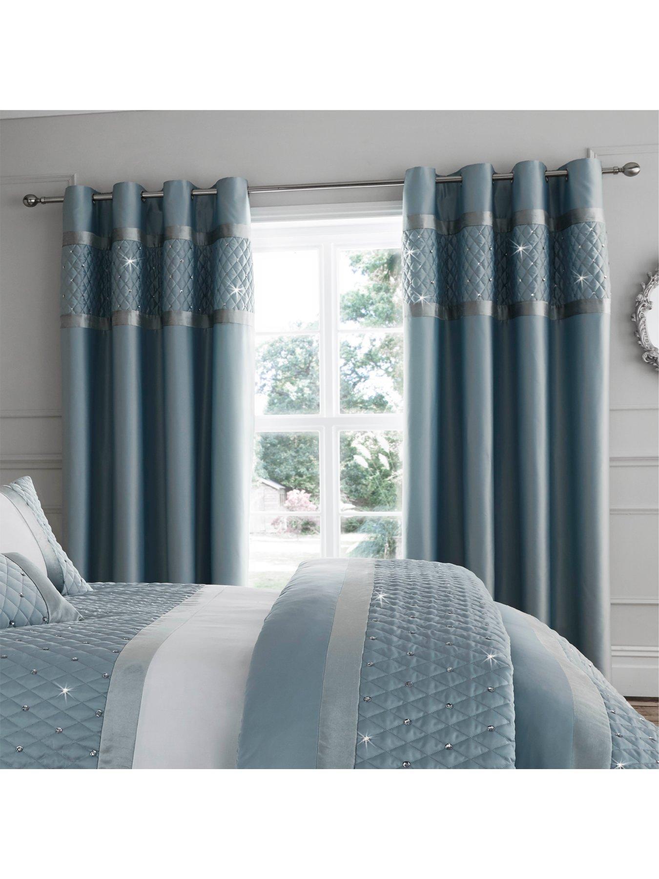 undefined Sequin Cluster Eyelet Curtains - Duck Egg