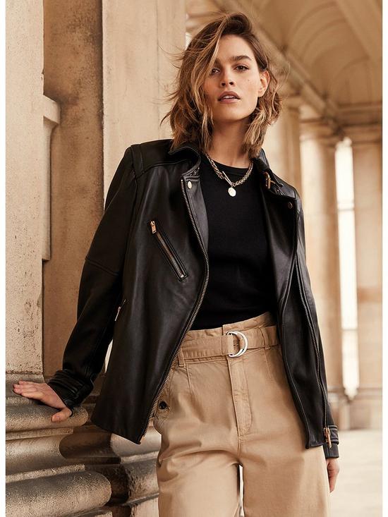 front image of mint-velvet-black-oversized-leather-jacket