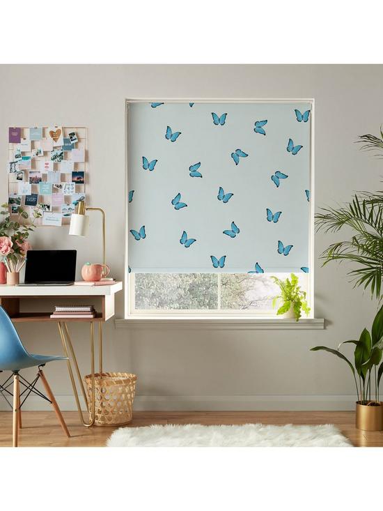 front image of skinny-dip-butterfly-blue-120x162-roller-blind