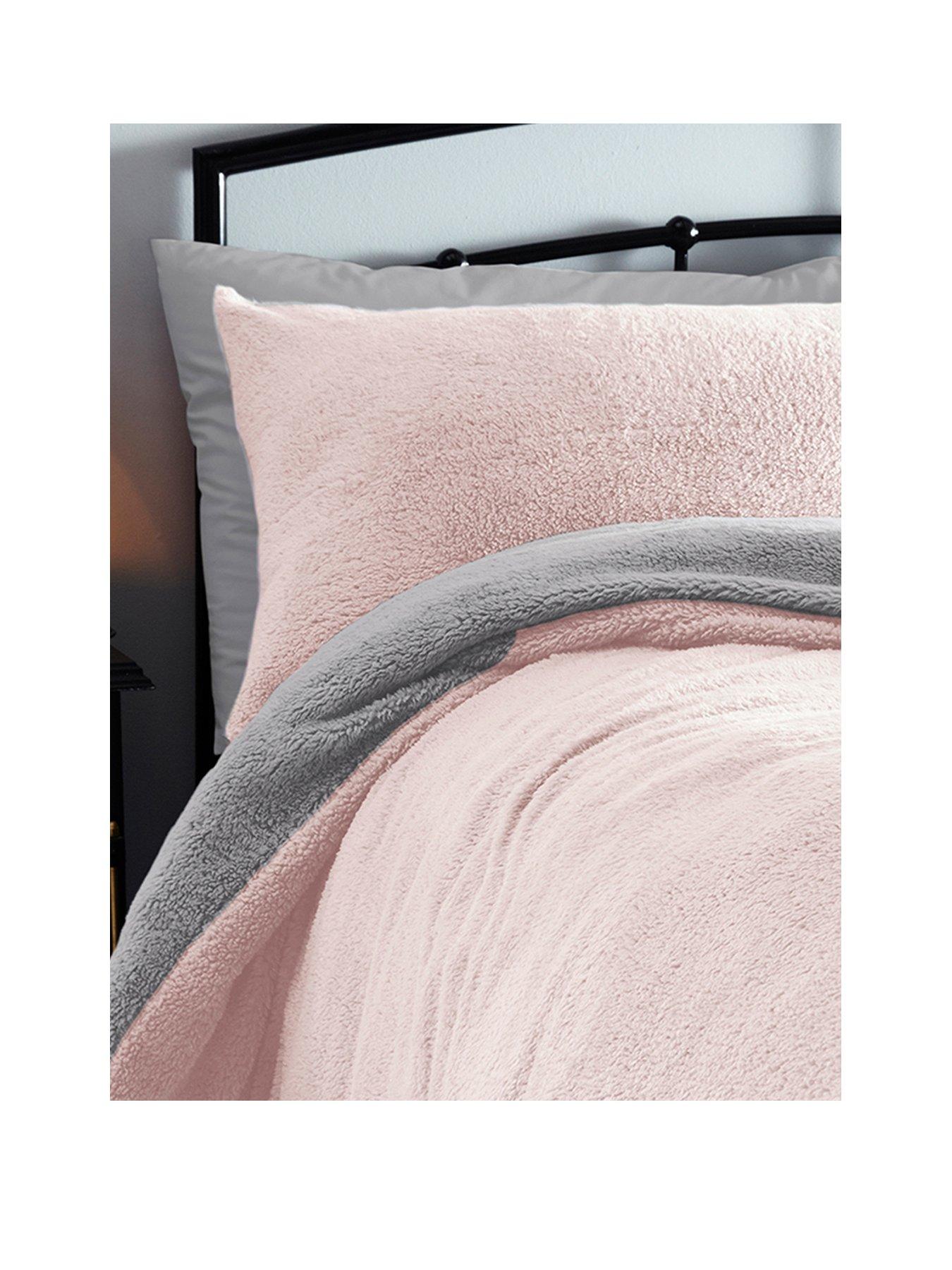 Silentnight Teddy Fleece Reversible Duvet Cover Set Pink/Grey very