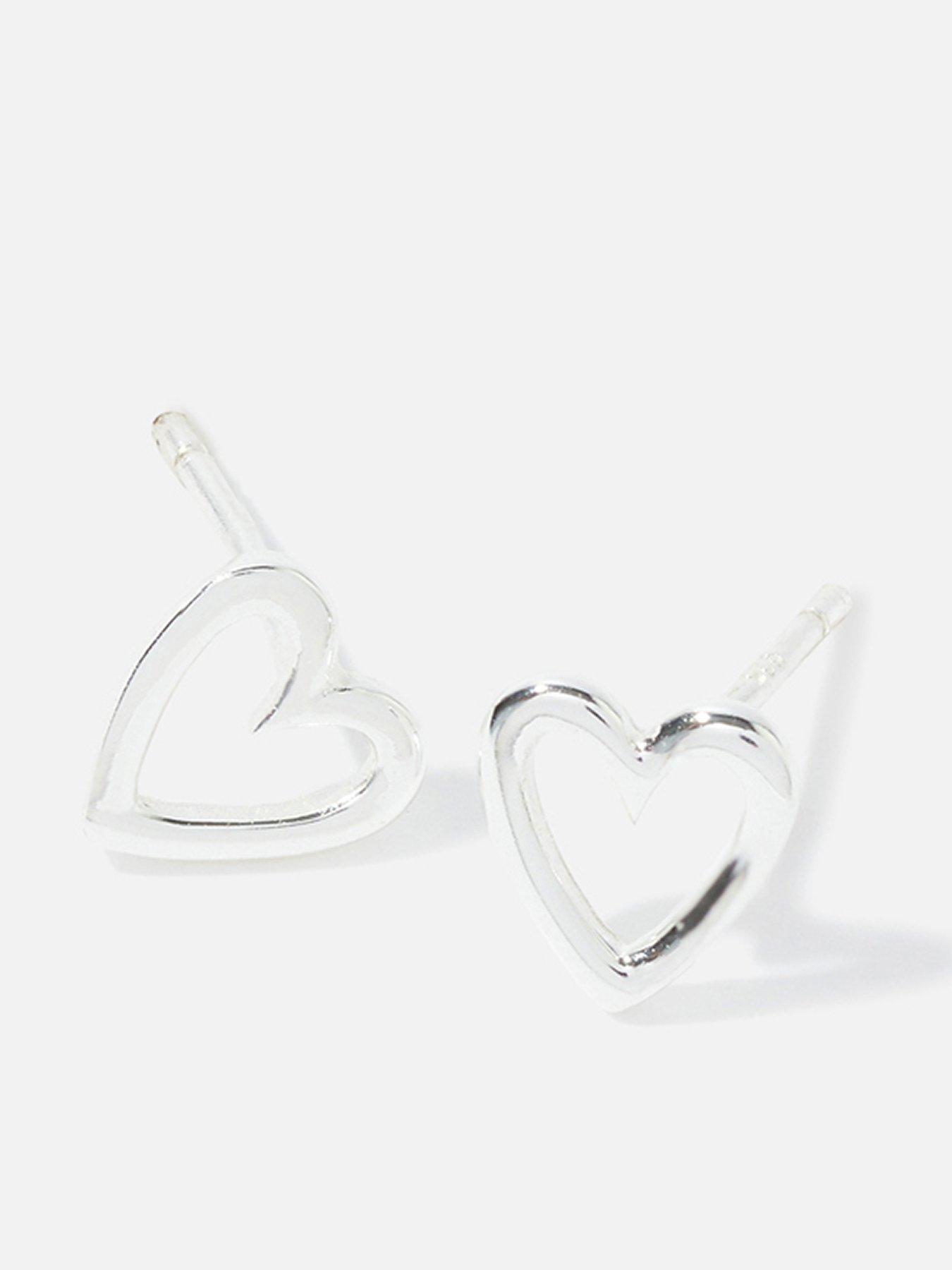 Product photograph of Accessorize Silver Cut Out Heart Studs from very.co.uk