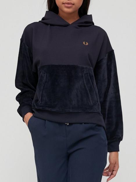 fred-perry-velour-panel-hoodie-navy