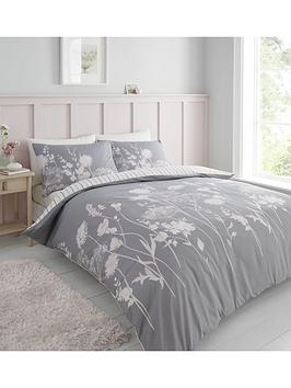 Product photograph of Catherine Lansfield Meadowsweet Floral Duvet Cover Set - Grey Pink from very.co.uk