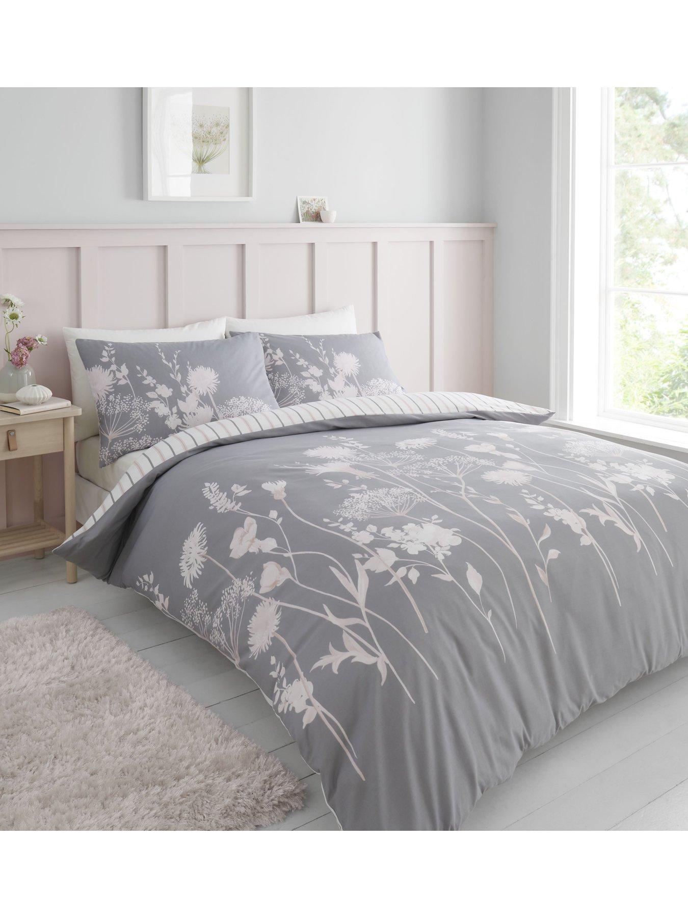 Image 1 of 6 of Catherine Lansfield Meadowsweet Floral Duvet Cover Set - Grey Pink